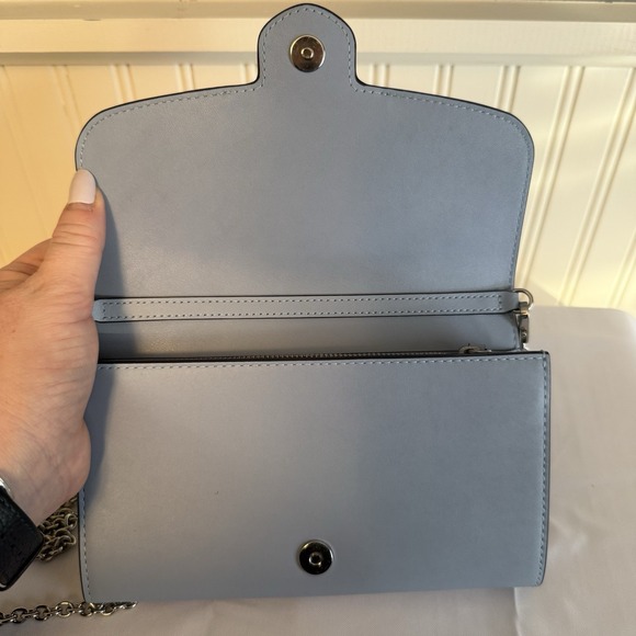 Lauren Ralph Lauren Light Baby Blue Leather Adair Wallet Chain Crossbody Bag - Picture 8 of 16